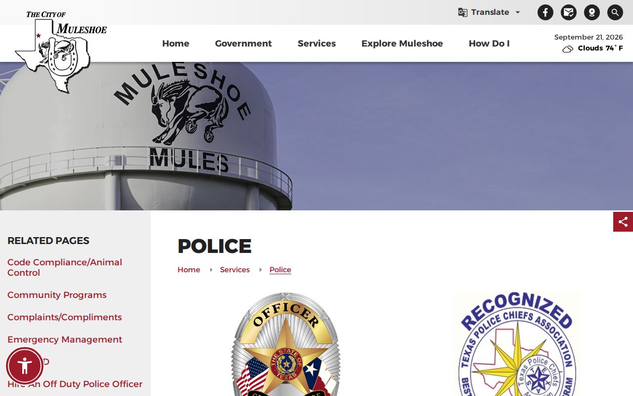 Muleshoe warrant records reference, Police Department public contact page