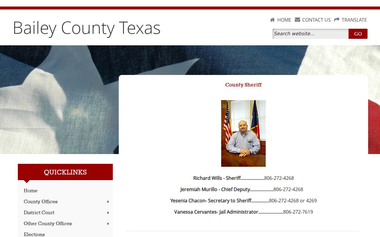 Bailey County warrant records reference, official Sheriff's Office contact page